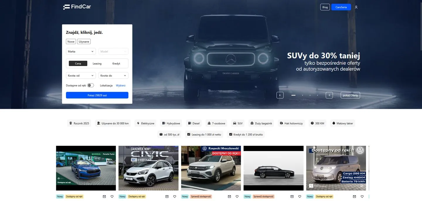 Widok portalu FindCar