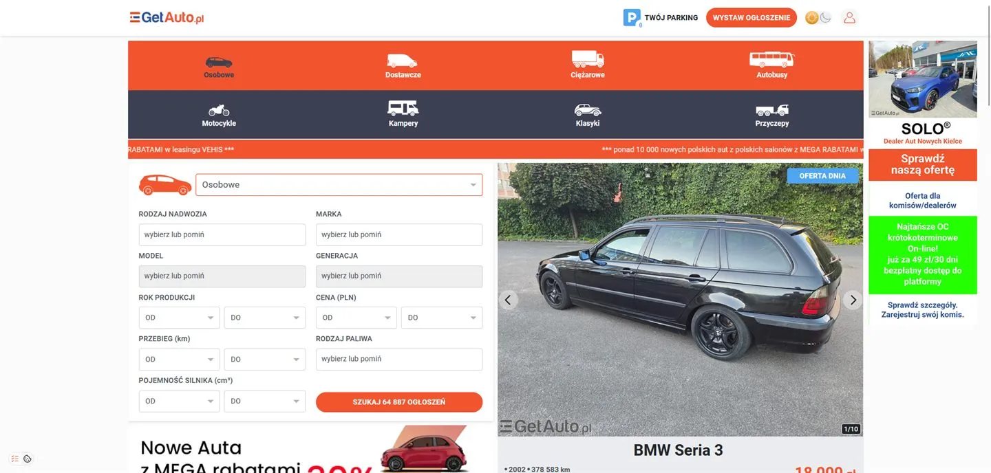 Widok portalu GetAuto