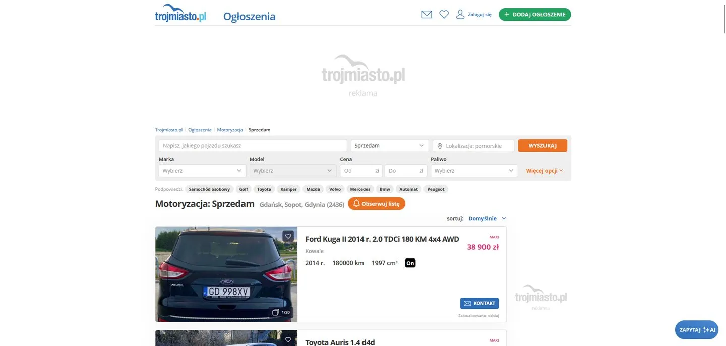 Widok portalu Trojmiasto
